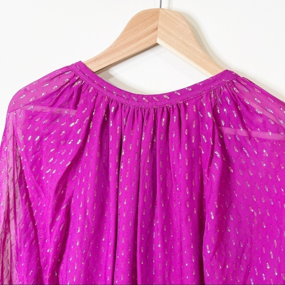 Ramy Brook Deep Fuschia Anora Metallic Fleck Silk Balloon Sleeves Blouse XXS - Picture 10 of 10